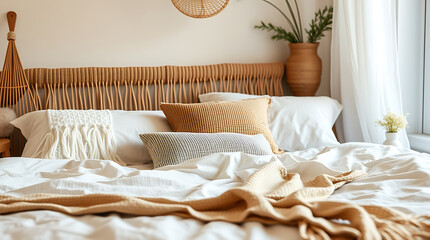 Cozy and Serene Bedroom Interior Design: Modern Minimalist Home Decor with Natural Textures