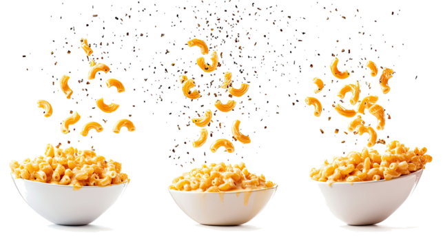 Delicious Mac and Cheese Bowls With Floating Noodles Generative AI