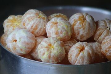 Tangerines without peel Close Up