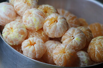 Tangerines without peel Close Up