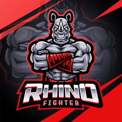 Rhino fighter esport mascot logo design