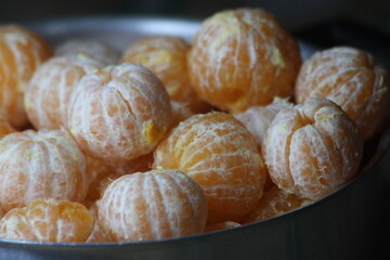 Tangerines without peel Close Up