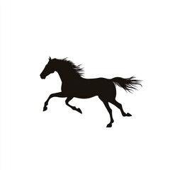 Galloping horse silhouette, white background, animal freedom, design element