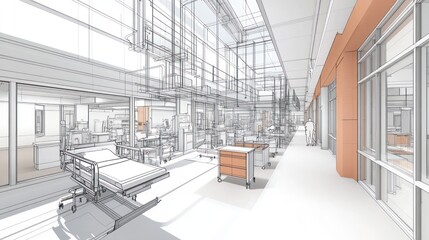 Architectural Design: Modern Hospital Corridor Blueprint
