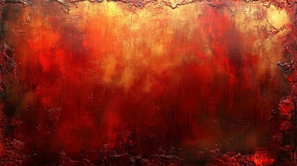 Fiery Red and Gold Abstract Texture Impasto Painting Modern Art Canvas