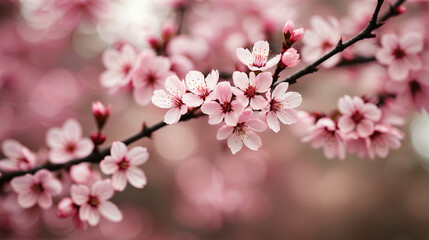 Obraz premium Blurred Background with Cherry Blossom Branches