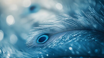 Obraz premium A Single Blue Peacock Feather Displays its Elegant Detail