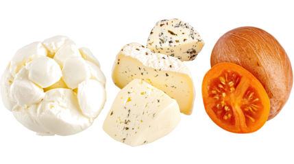 Mozzarella Cheese Varieties on Clear Background Generative AI
