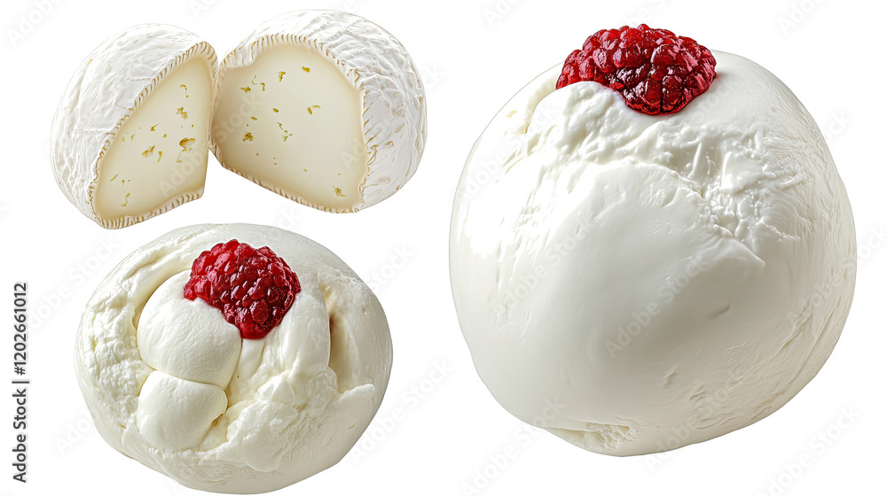 Poster mozzarella cheeses presented with raspberry topping generative ai
