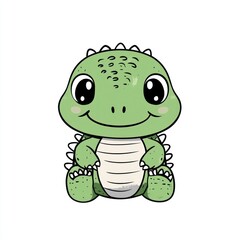 Naklejka premium Cute cartoon dinosaur sitting, white background, children's illustration, perfect for kids' books