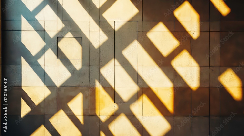 Poster Geometric light and shadow patterns on tiled floor.