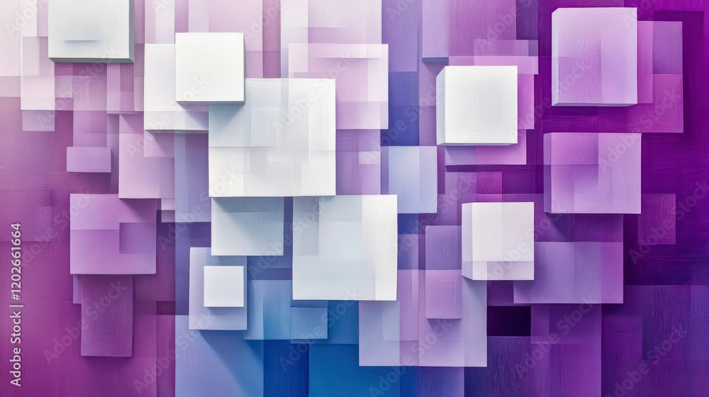 Poster Abstract background with overlapping translucent cubes in purple and white hues.