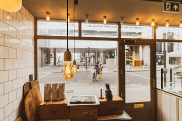 Pastries shop vintage cafe interior lighting decor, old Vintage light bulb lamps