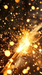 Obraz premium Closeup welding sparks fly high in the air