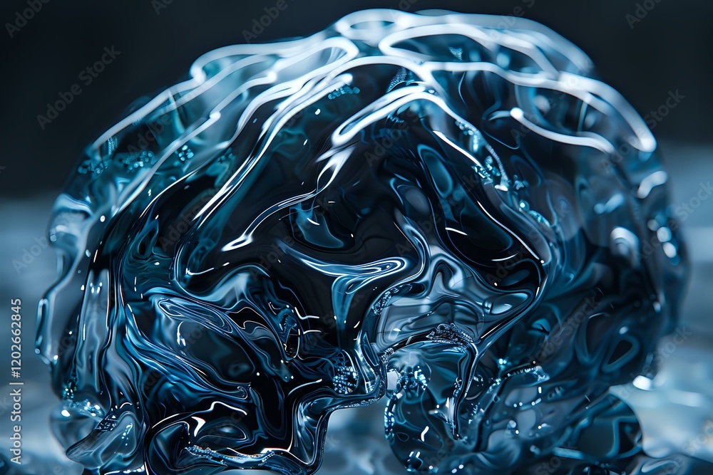 Poster abstract fluid art composition featuring translucent blue waves and curves creating dynamic flowing 