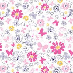 Daisies with butterflies spring flowers pattern