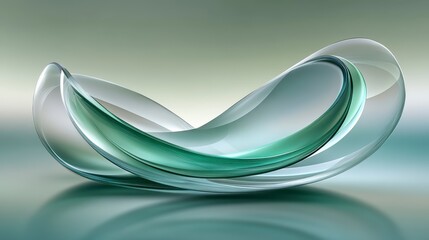 Abstract Green Glass Sculpture Swirling Curves Modern Art Elegant Design Shiny Surface