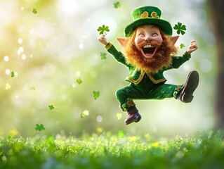 Joyful Leprechaun Leaping: A Whimsical St. Patrick's Day Illustration