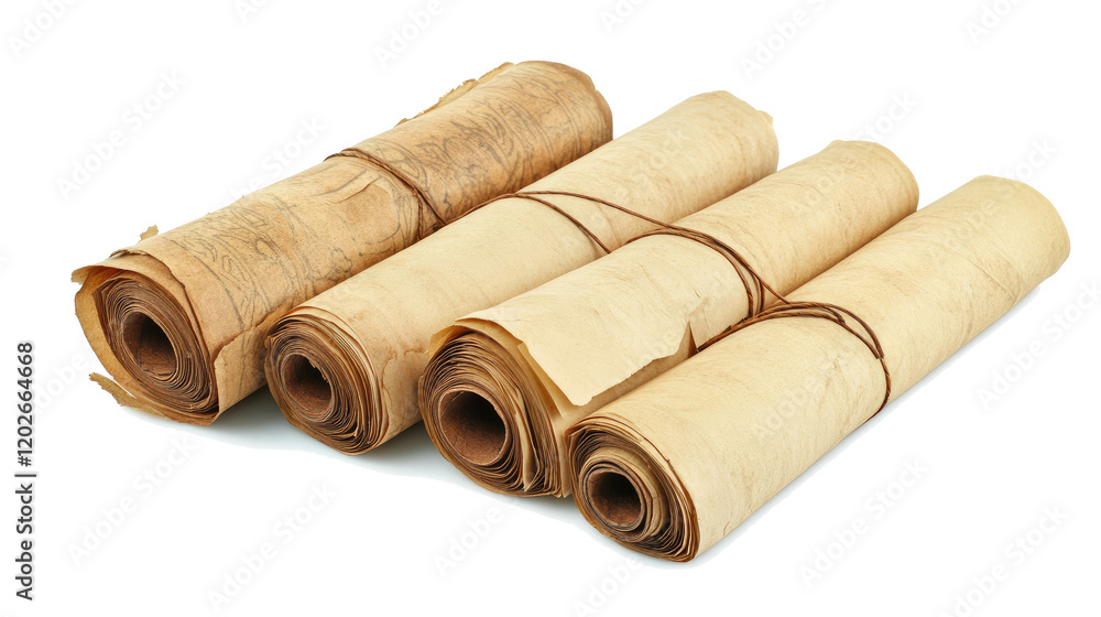 Poster old paper scrolls wrapped and tied for preservation generative ai