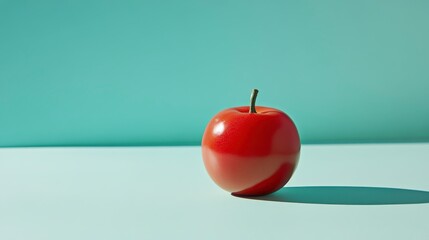 Obraz premium Single Red Apple on Light Teal Background Minimalist Fruit Photography