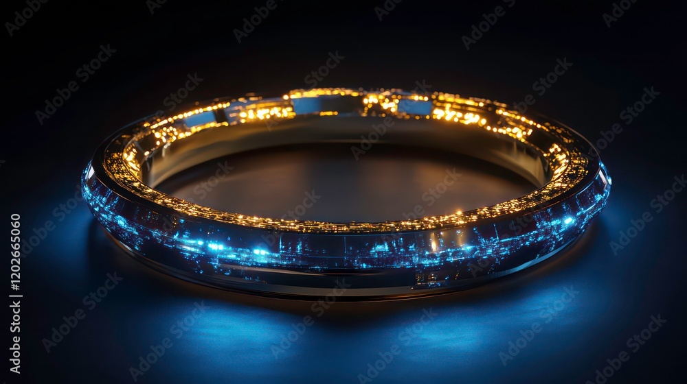 Aufkleber glowing circular object with blue and gold light.