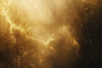 Golden nebula with glittering dust and stars. Ideal for luxury, celestial, or cosmic themes, evokes dreams and wonder.