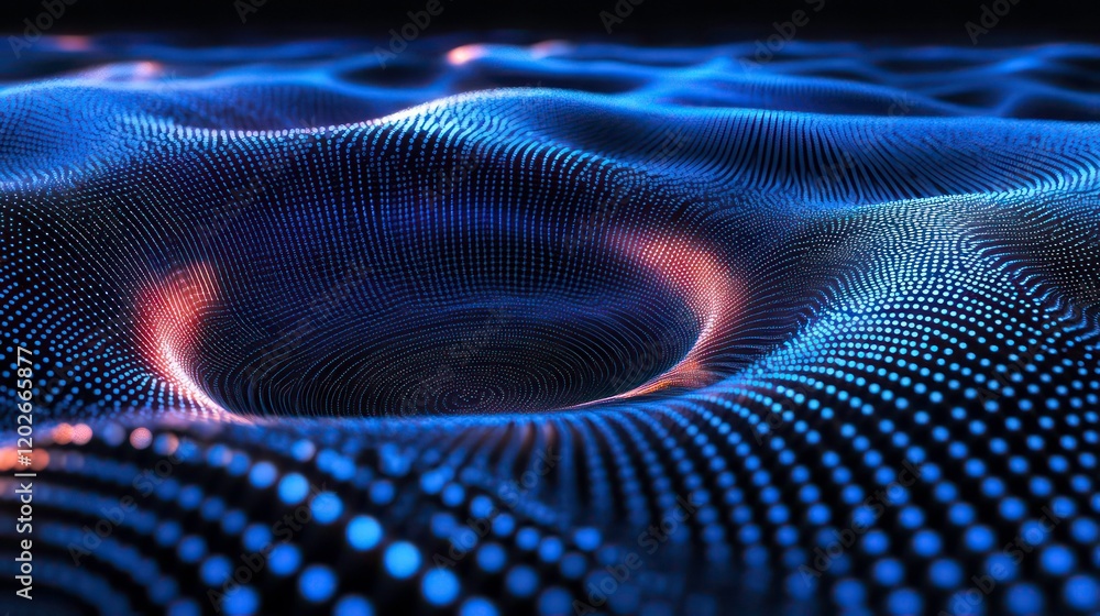 Poster Abstract digital wave pattern with glowing blue and orange dots, creating a dynamic, futuristic texture.