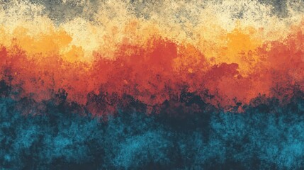 Fototapeta premium Abstract Watercolor Sunset Landscape Warm Orange Red and Cool Teal Blue Hues