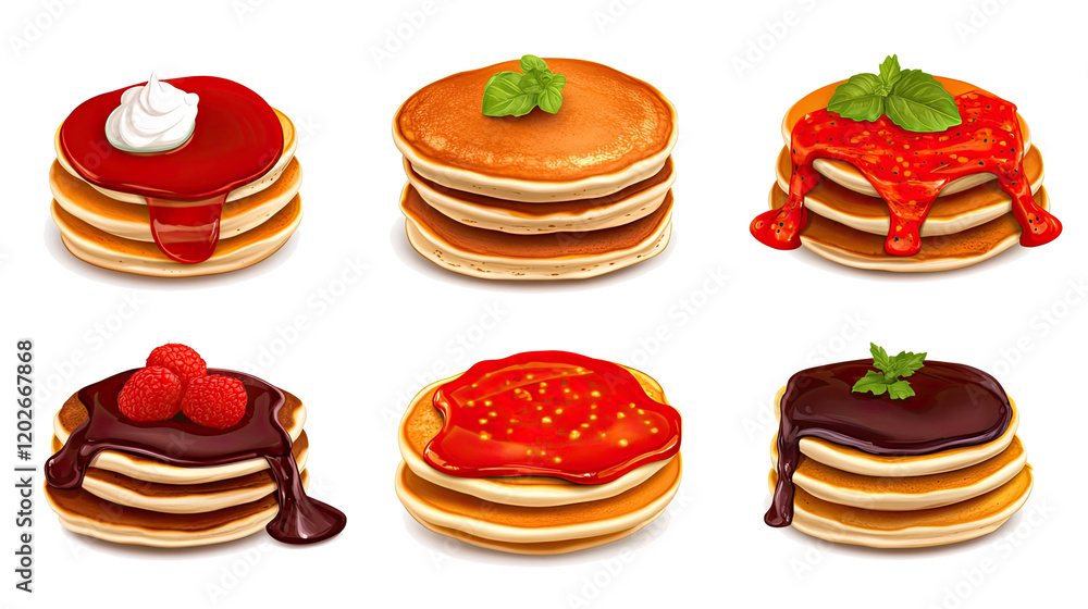 Aufkleber tasty pancake stacks with toppings generative ai