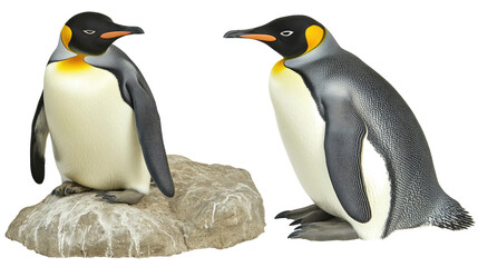 Fototapeta premium Collection of Penguin Figurines on a Rock Surface Generative AI