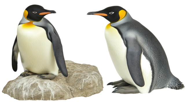 Collection of Penguin Figurines on a Rock Surface Generative AI
