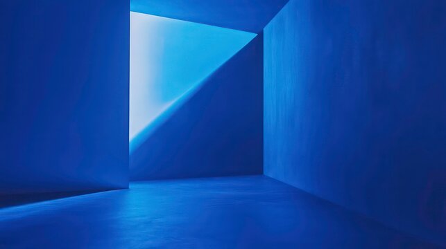 Abstract blue room with triangular light source.