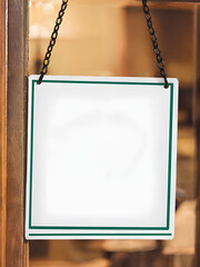 wooden signboard hanging on chains mockup