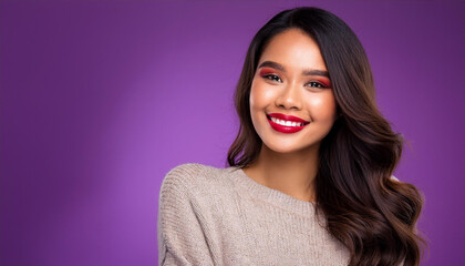 Fototapeta premium beautiful happy young woman on purple background
