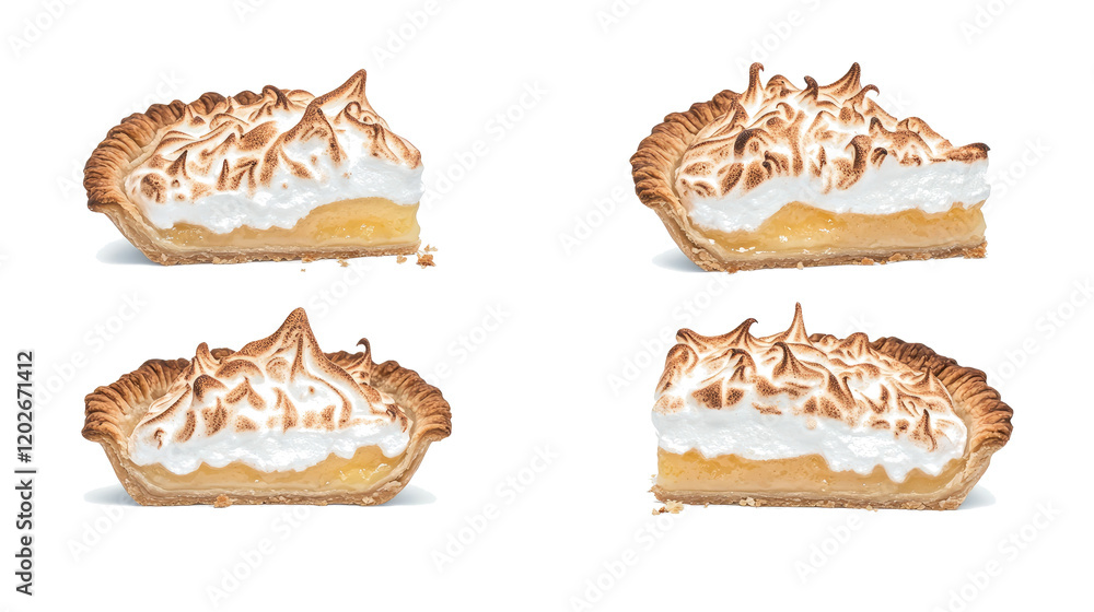 Poster lemon meringue pie slices on clear background generative ai