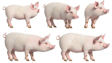 Collection of Pigs Displayed in Various Side Views Generative AI