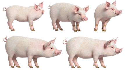 Collection of Pigs Displayed in Various Side Views Generative AI