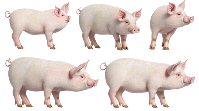 Collection of Pigs Displayed in Various Side Views Generative AI