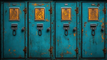 Rusted teal lockers, outdoor, urban decay, storage