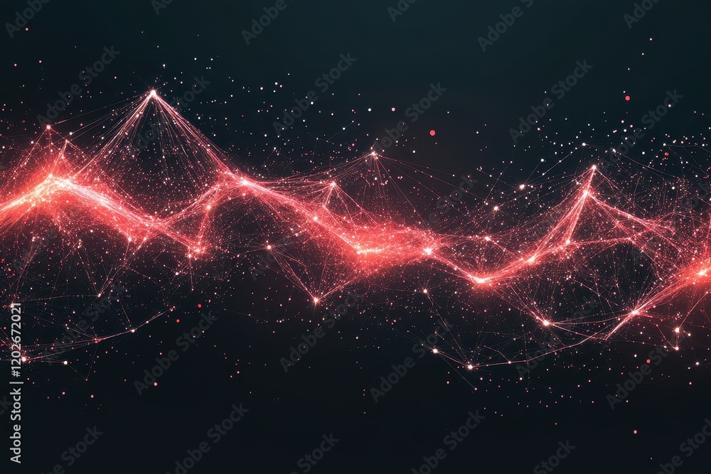 Poster red glowing plexus network, abstract design. ideal for tech, network, or connection themes.