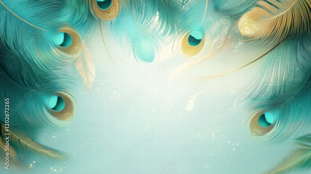 Poster colorful peacock feathers create a stunning display with vibrant patterns and textures in a serene b