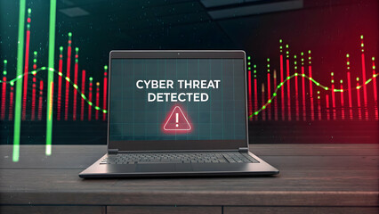 Cyber Threat Detected on Laptop Screen with Graphical Elements