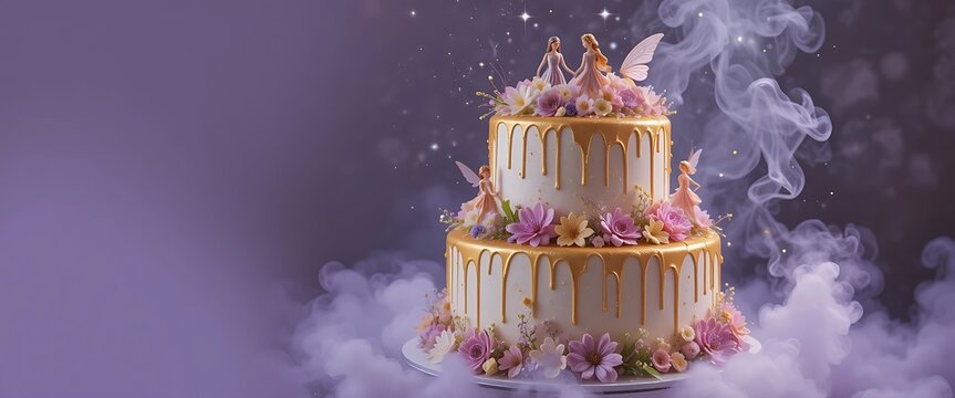 Enchanted Fairy Cake Two Tiered Gold Drip Design