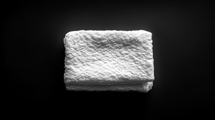 Obraz premium A single white gauze pad centered on a flat black background