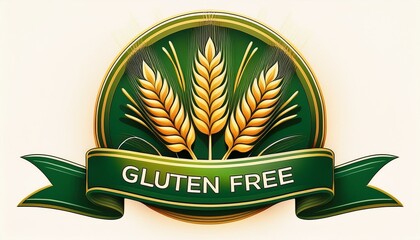 green and yellow logo featuring three wheat ears and a ribbon with the text gluten free