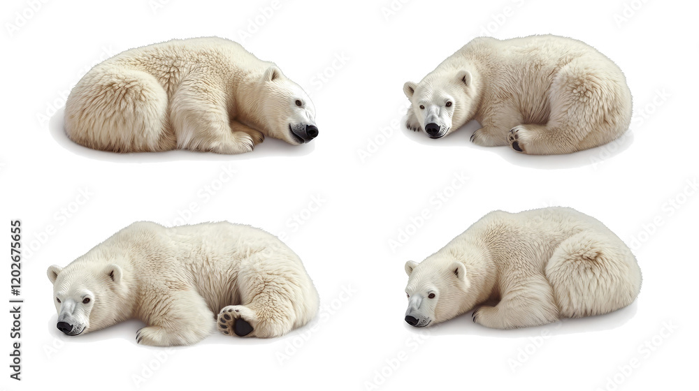 Poster polar bears relaxing in different poses generative ai