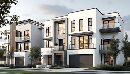 Modern Minimalist Townhomes: Evening Light and Clean Lines