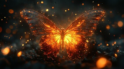 Obraz premium A macro shot of a butterfly atop a green field with intense radiance emanating from its wings