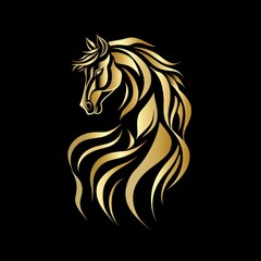 Fototapeta premium Golden horse illustration with mane flowing on a black background for design use