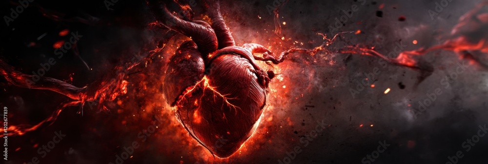 Fototapete heart illustration with fiery elements in a dark background creating a dramatic effect. generative a